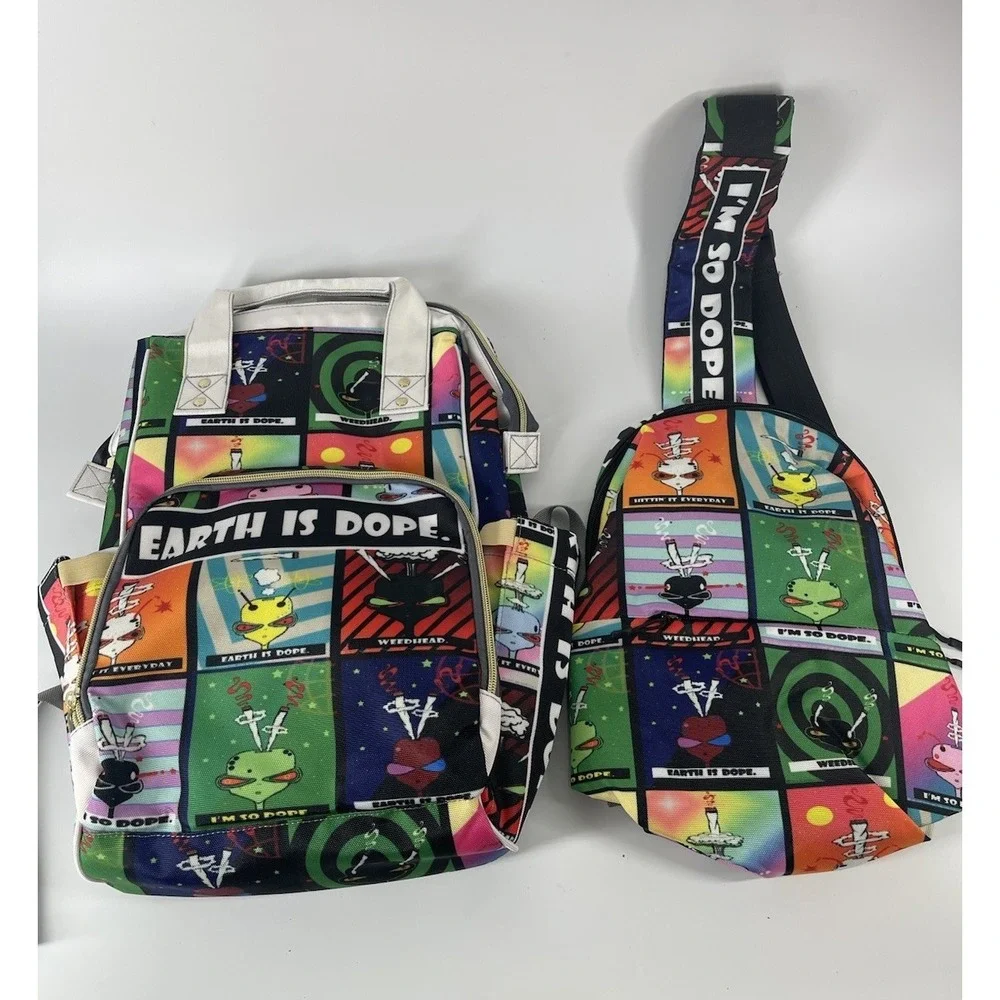 Weedhead Earth Is Dope Diaper Bag Backpack‎ & Sling Bag Set Rare NWOT USA